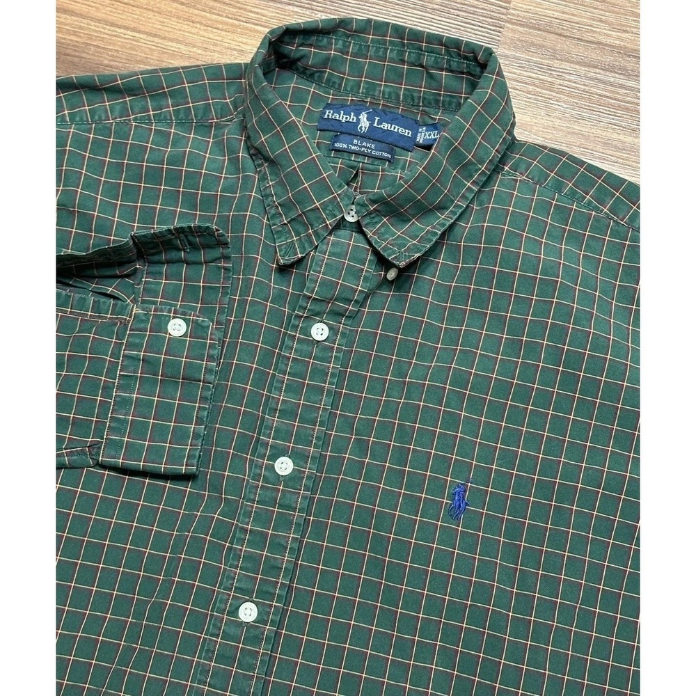 Ralph Lauren Blake Men's Green Plaid Long Sleeve 100% 2-Ply Cotton Shirt Sz 2XL